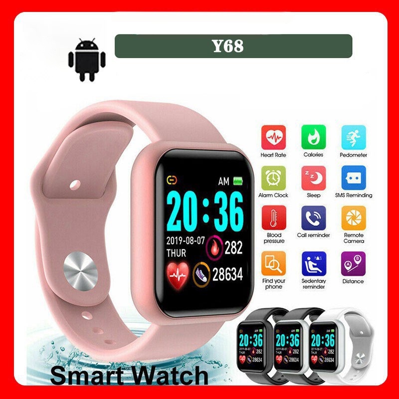 Jam Tangan Y68 Jam Tangan Pria Wanita Digital Smartwatch Fit Bluetooth Perhitungan Kalori Waktu Lati