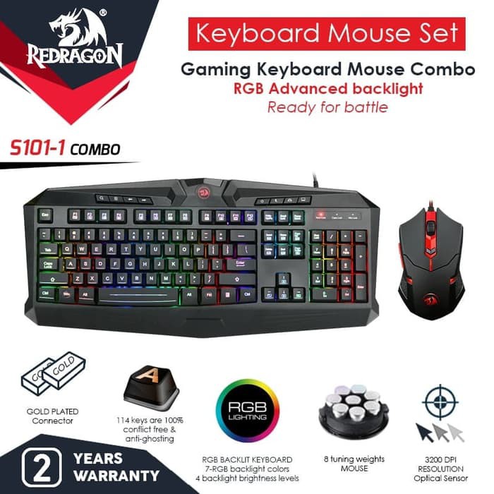 Redragon Gaming Keyboard Mouse 2 in 1 Combo RGB - S101-1
