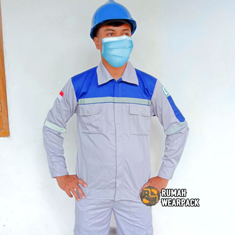 Baju Kerja/ Wearpack Proyek/ Seragam Kerja Atasan Warna Abu Muda Biru Benhur