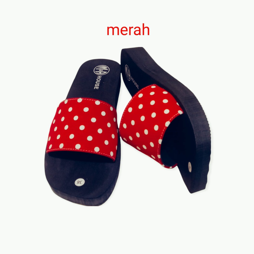 Sandal Wedges Slop Wanita Polkadot Terbaru