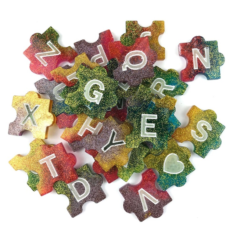 Siy Cetakan Resin Epoksi Bentuk Puzzle Alfabet 3d Bahan Silikon Untuk Gantungan Kunci / Perhiasan Diy