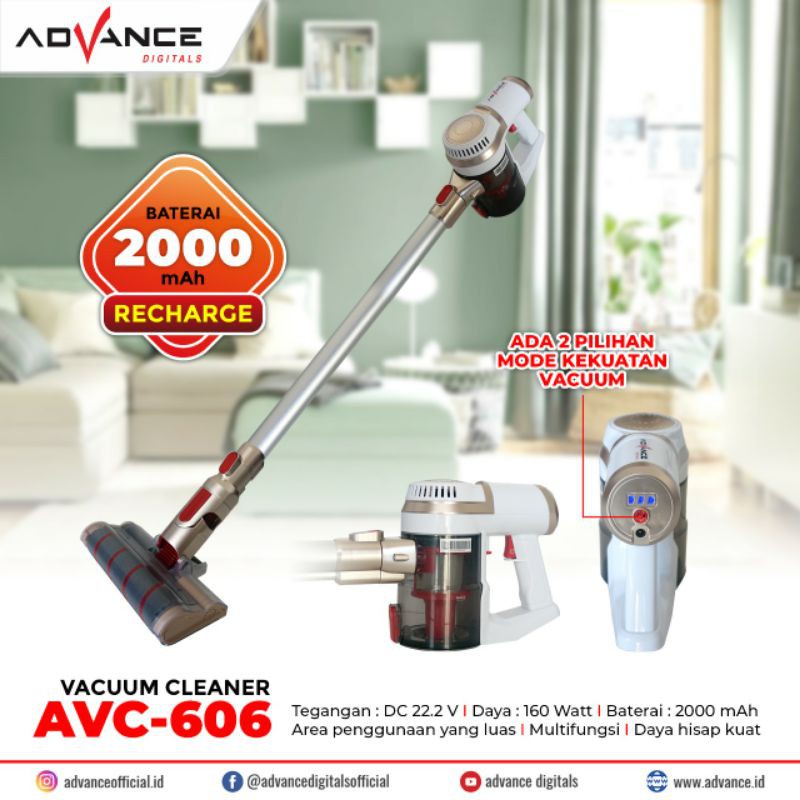 Vacuum Cleaner Charge Cas ADVANCE AVC-606 Sedot Debu Hemat Listrik / Penyedot Debu Praktis