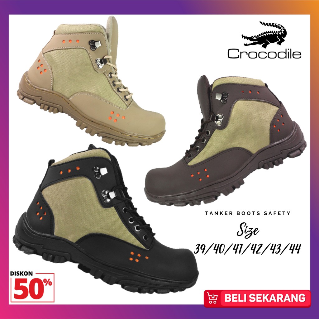 Sepatu Bots Sefty Crocodile Tanker PDL Ujung Besi Kerja Boots Safety Pria Hiking Gunung Anti Selip