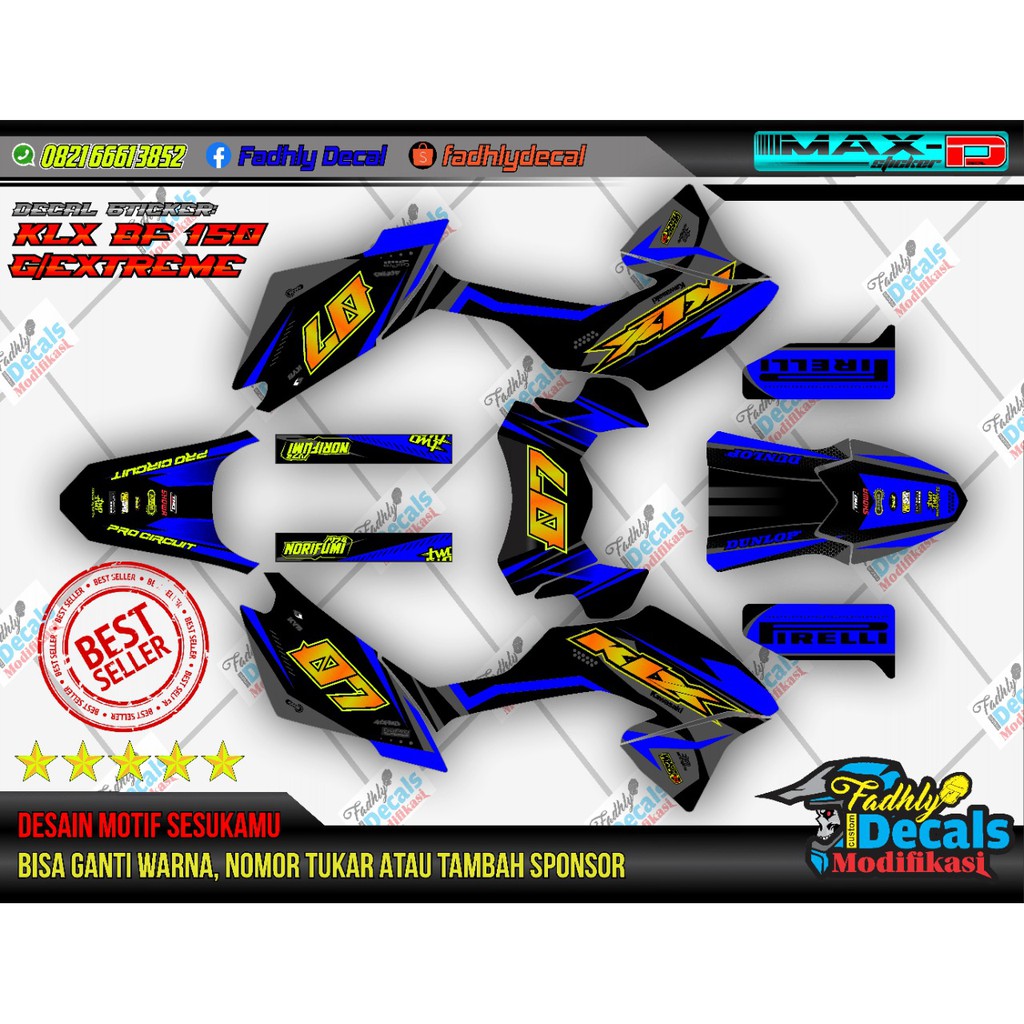 (Promo Ongkir) Decal Dekal Sticker Fullbody KLX BF / G / Ekstreme Keren Biru hitam dan Grey