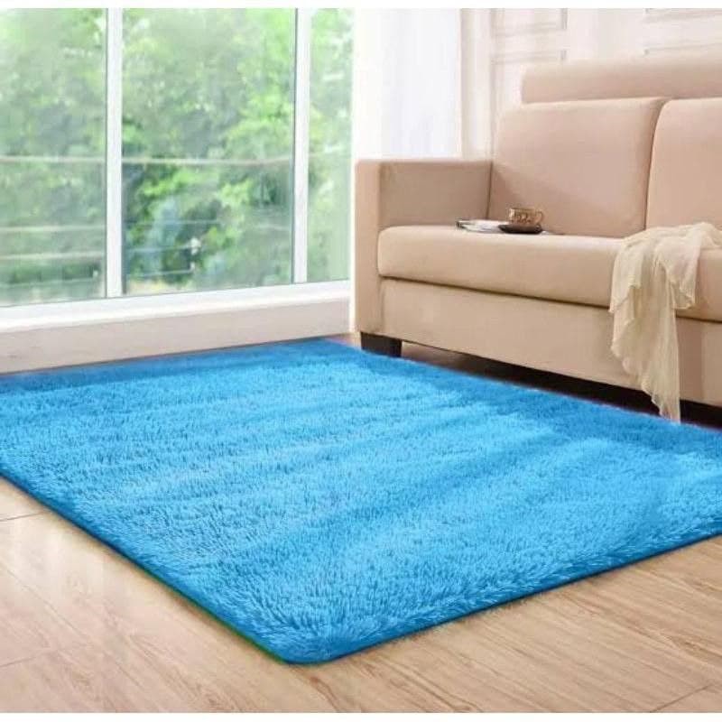 [DOUBLE SIZE] Karpet Bulu Tebal 7cm ukuran 150CMX200CM Karpet Lantai Bulu Rasfur Kasur kamar Tidur-biru doraemon