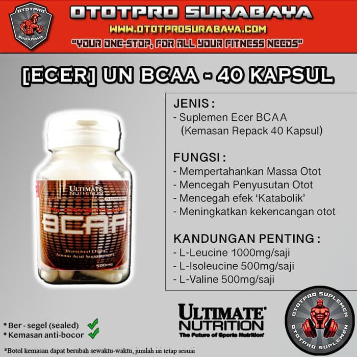 UN BCAA 500mg 40 Kapsul /Ultimate Nutrition/Amino/Ecer/Keteng/Eceran