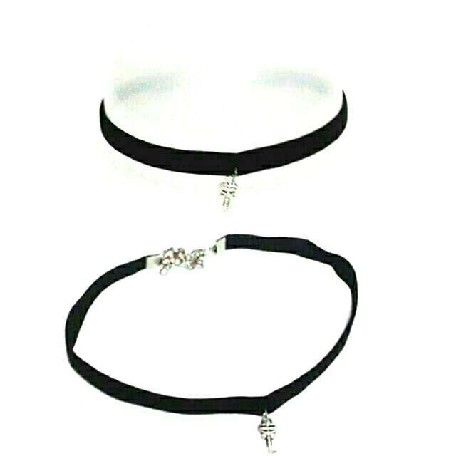 Choker Velvet Necklace Silver Key | Kalung Handmade