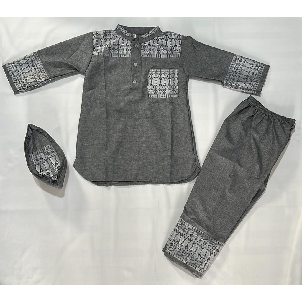 Fashion Pakaian Setelan Baju Koko Baju Muslim Anak Motif Pakistan Songket Madinah Mas Lengan panjang - Usia 3 - 4 tahun