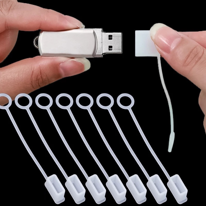 1 / 5Pcs Dust Plug Pelindung Kabel Data / Charger USB-A Dengan Tali