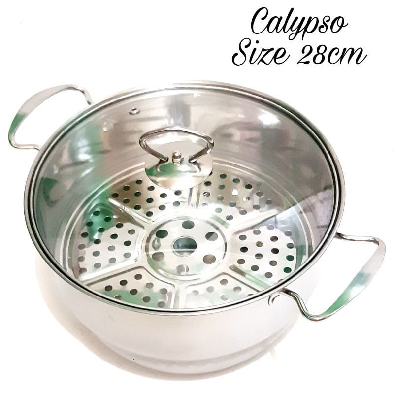 PANCI SOUP POT STAINLESS STEEL - Panci Streamer Stainless Steel 28cm/Soup Pot Streamer Tutup Kaca