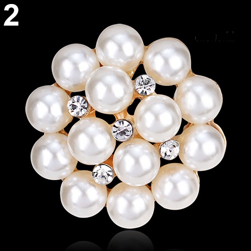 OW@ Flower Rhinestone Imitation Pearl Brooch Pin DIY Bridal Wedding Bouquet Decor