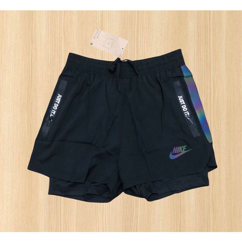 SPORTSWEAR NIKE PANTS JUST DO IT CELANA PENDEK OLAHRAGA DUA LAPIS DALAMAN WARNA HITAM BAHAN PARASUT 