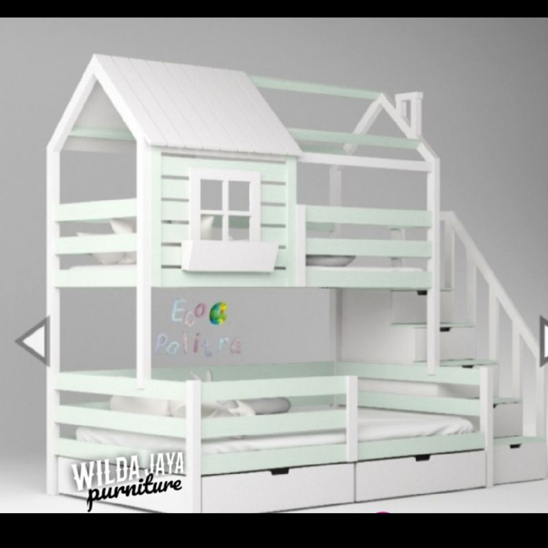 tempat tidur anak tingkat model rumah.