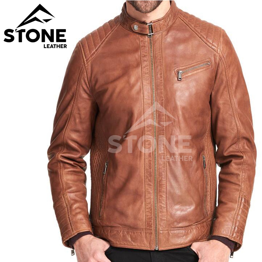 Jaket Kulit Sintetis Ridding Biker Tan Marco