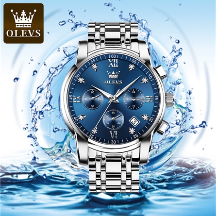 OLEVS Jam Tangan Pria Anti Air Original Stainless Steel Chrono Aktif Cowok Luminous Kalender Analog Men Watch Mode 2858-7
