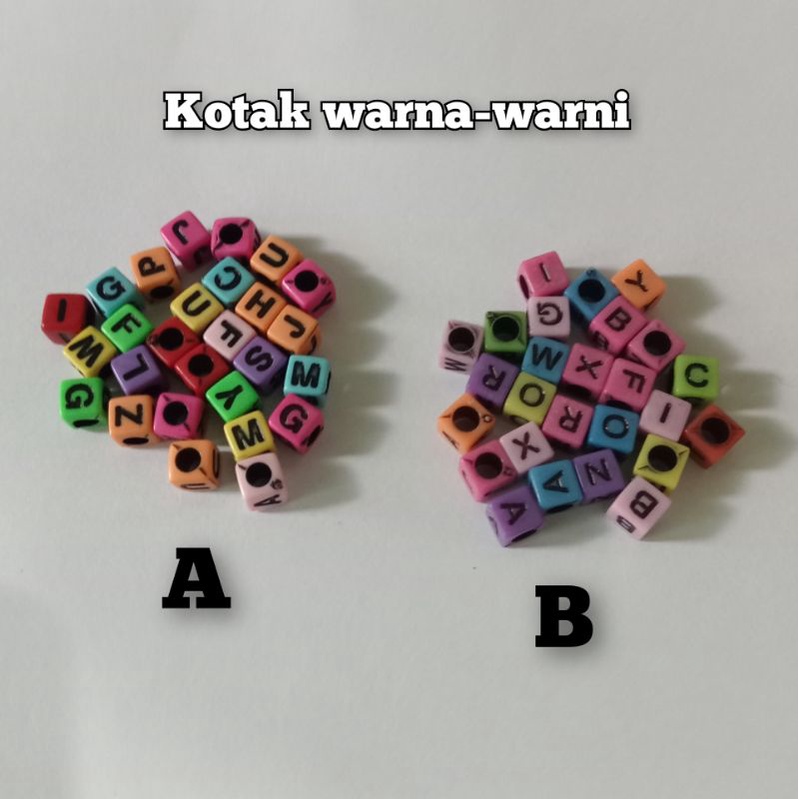 (100PCS) MANIK HURUF KOTAK WARNA-WARNI DAN KOTAK PUTIH WARNA