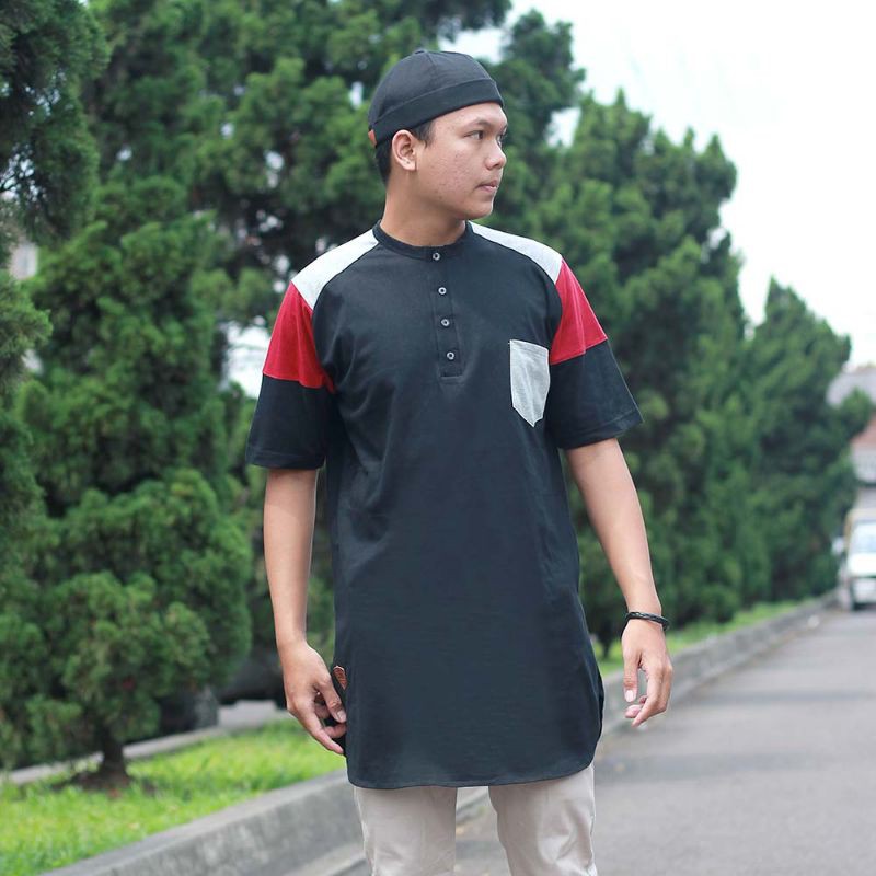 Bos - Gamis Pria Baju Kaos  Kurta 3/4 Pria Remaja Kameja Muslim Koko Bahan Premium Cotton Combed 30s