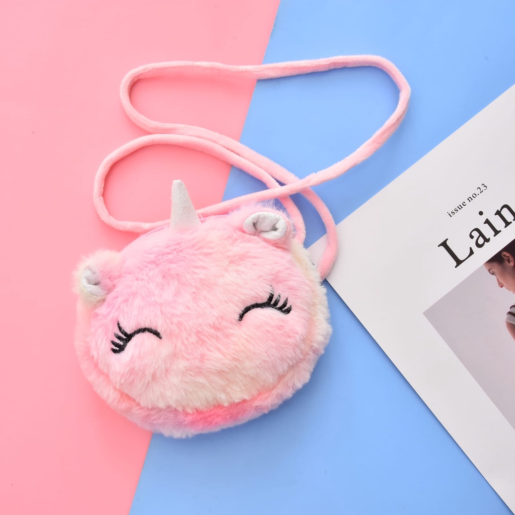 TAS SELEMPANG ANAK MODEL UNICORN BULU