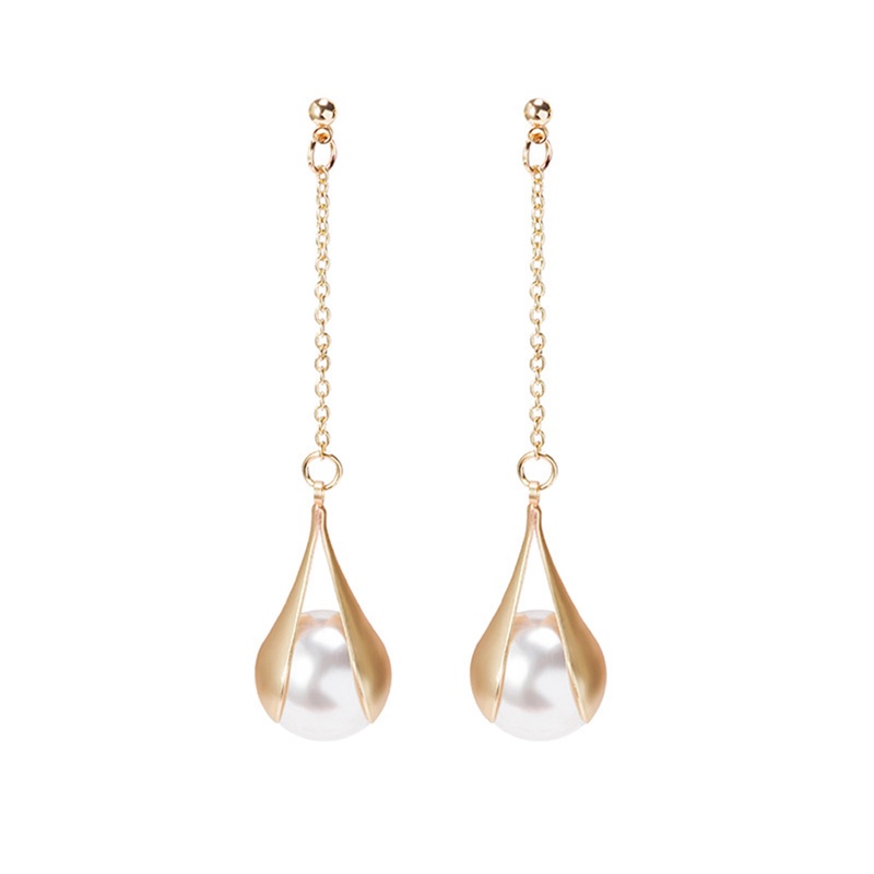 Anting Rumbai Panjang Aksen Mutiara Gaya Retro Perancis Untuk Wanita