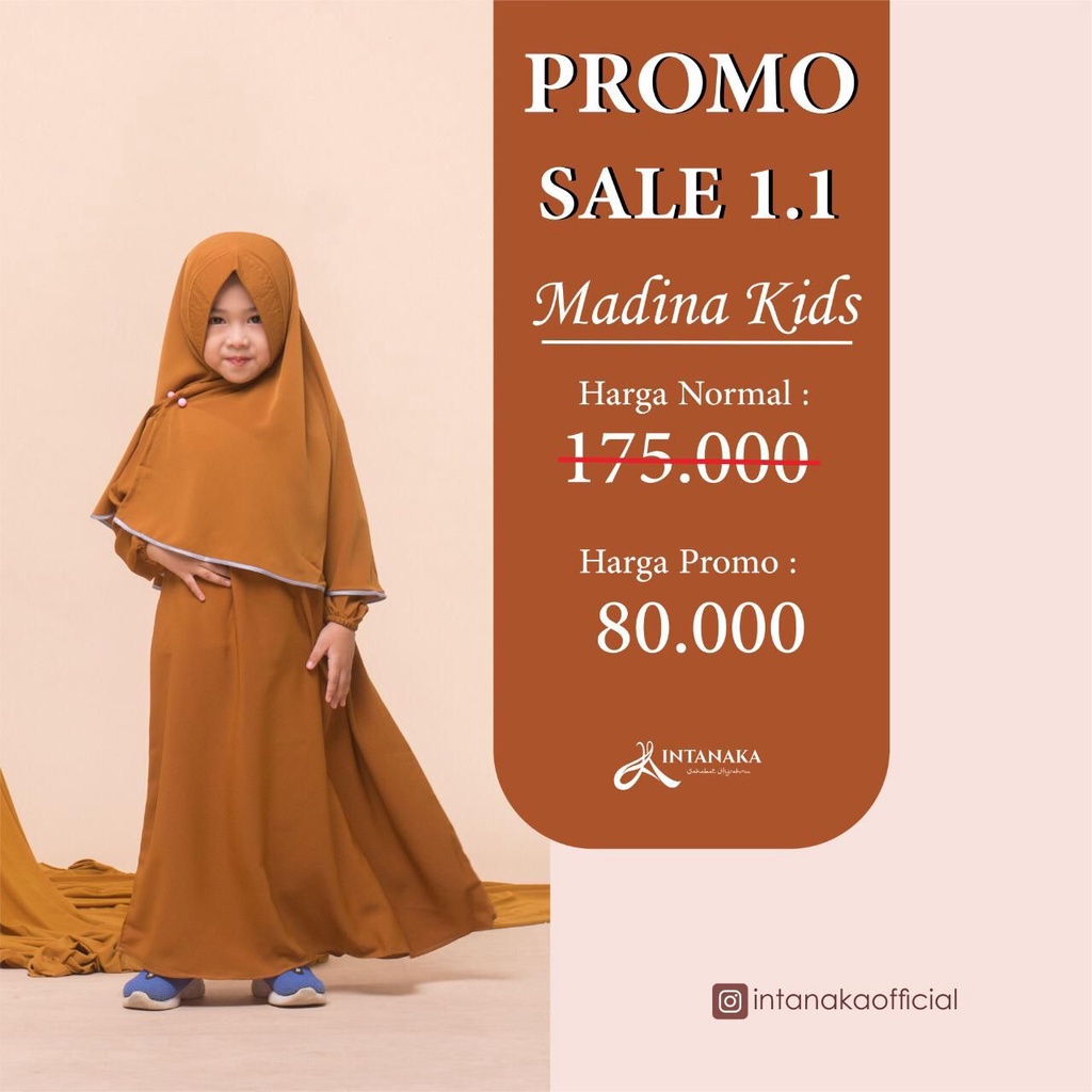 INTANAKA Madina Kids Baju Gamis Syari Anak Perempuan set Jilbab Niqob Cadar Premium Bergaransi