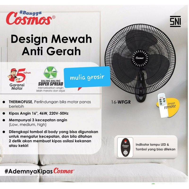 Wall Fan Cosmos Remot 16&quot; WFCR dan WFGR / Kipas Angin Tembok 16&quot;