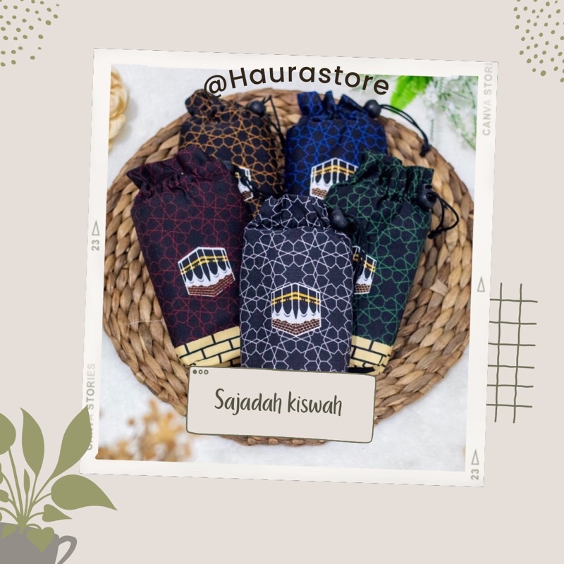 Sajadah Travel Motif Kiswah/Sejadah traveling Free kantung serut  - Haura Store