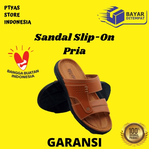 Sandal Sendal Slop Slip On Pesta Kondangan Hangout Fashion Pria Cowok Dewasa Kekinian Original Murah