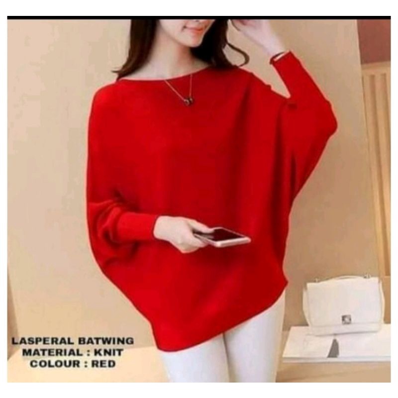 [Best Seller]_Blouse Rajut &quot; HANNA&quot; Batwing / Atasan Rajut Wanita Model Kelalawar / Baju Kalong Knit Premium (BB-