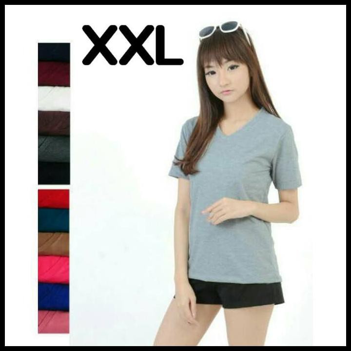 BAJU KAOS ATASAN JUMBO XXL T SHIRT WANITA V NECK SPANDEX