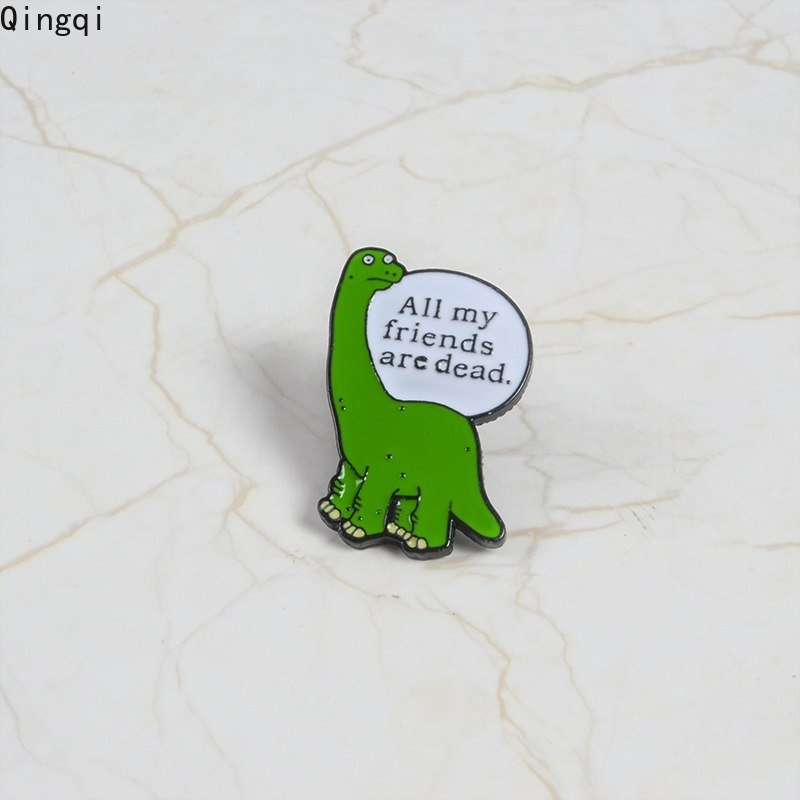 Bros Pin Enamel Bentuk Kartun Dinosaurus Warna Hijau Untuk Hadiah