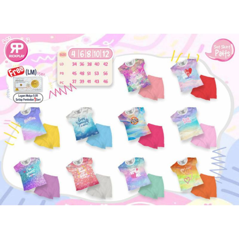 RICKPLAY | SETELAN KAOS BAJU ANAK PEREMPUAN ROK CELANA SKIRT PANTS TIE DYE