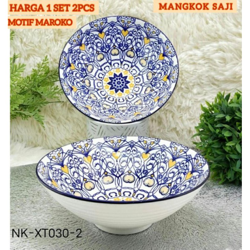 Mangkok Saji Keramik Diameter 24 cm Motif Maroko Turki