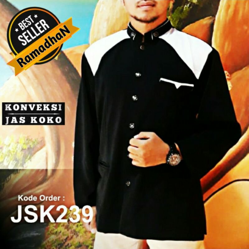 baju muslim pria Jasko / Jasko polos / Koko polos kombinasi / Seragam keluarga / baju Lebaran /JP239