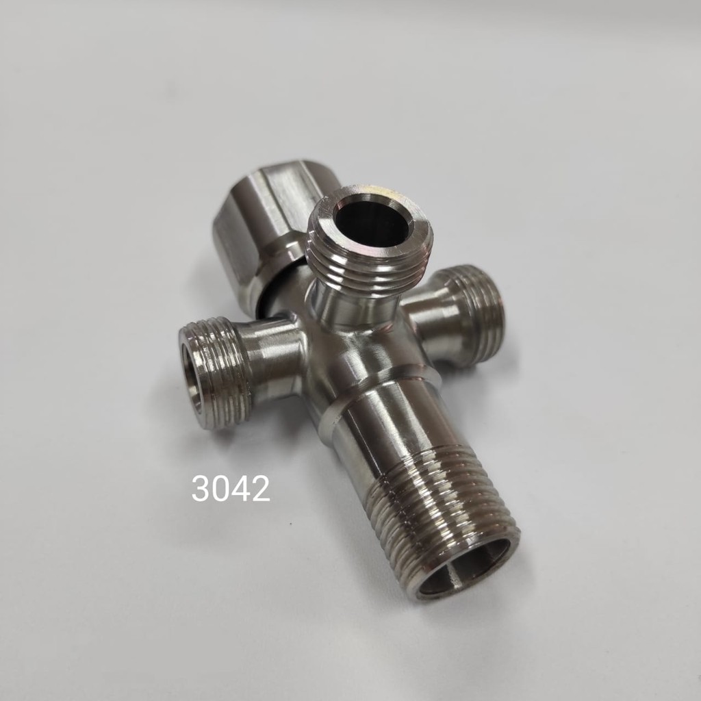 Stop Kran T Cabang 3 Stainless 304 2 - Keran air Shower Tee kloset valve Y44