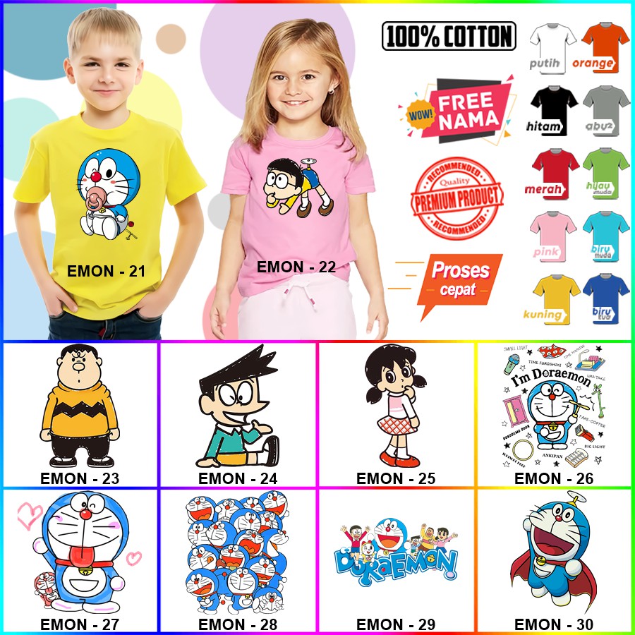 Baju Kaos ANAK DAN DEWASA DORAEMON COUPLE (FREE NAMA)