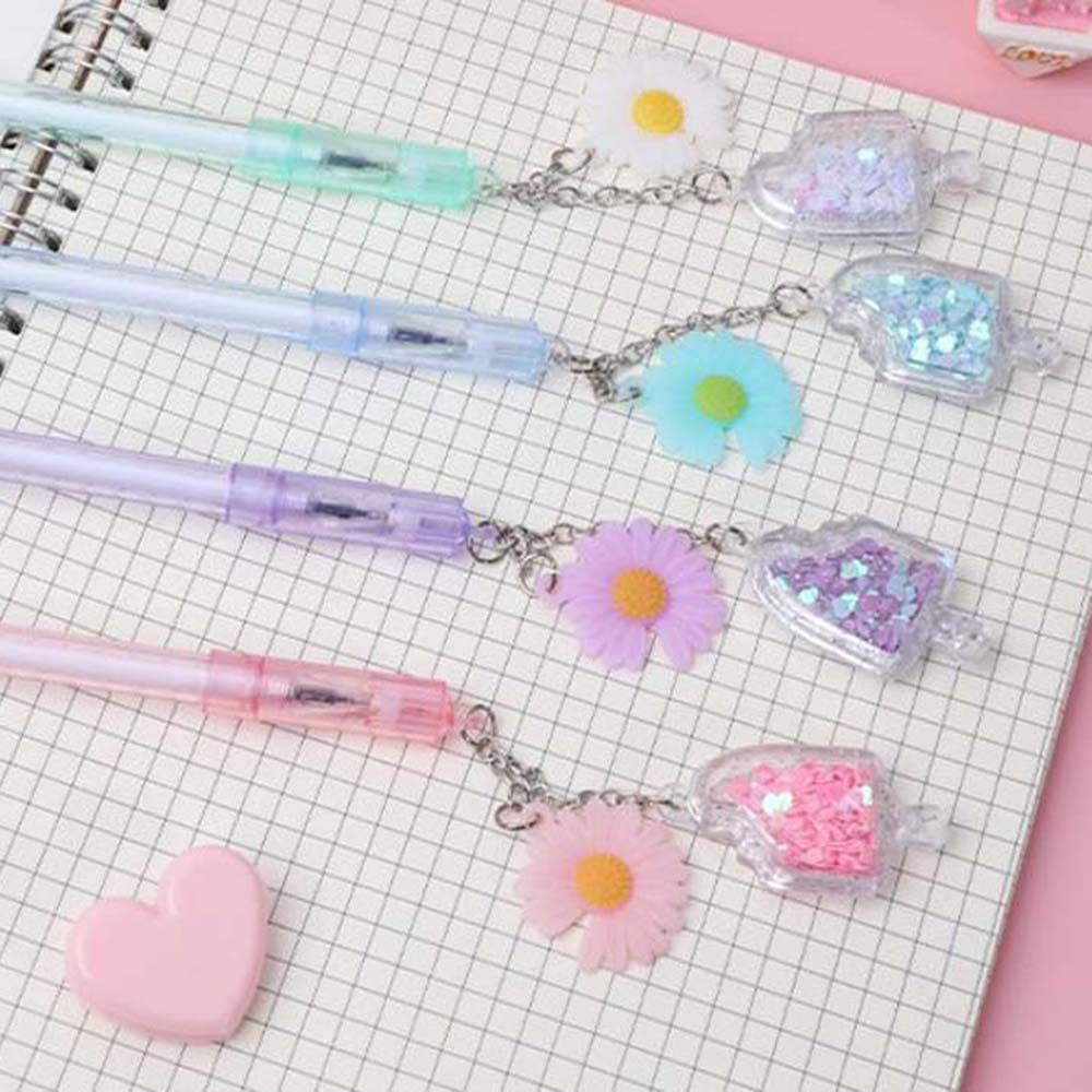 LANFY Sweet Ice Cream Pen Creative Sequins Pendant Daisy Pen Exam Gift Officel Supplies Black Ink Pen Kawaii Stationery Lovely Gel Pen/Multicolor