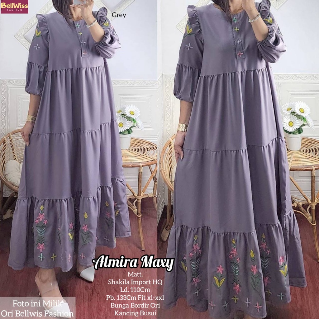 ALMIRA DRESS MAXY / 13.7 / BAHAN SHAKILA PREMIUM / LD 110 CM / PB 133 CM / ALLSIZE BUSUI JUMBO / BELLWIS