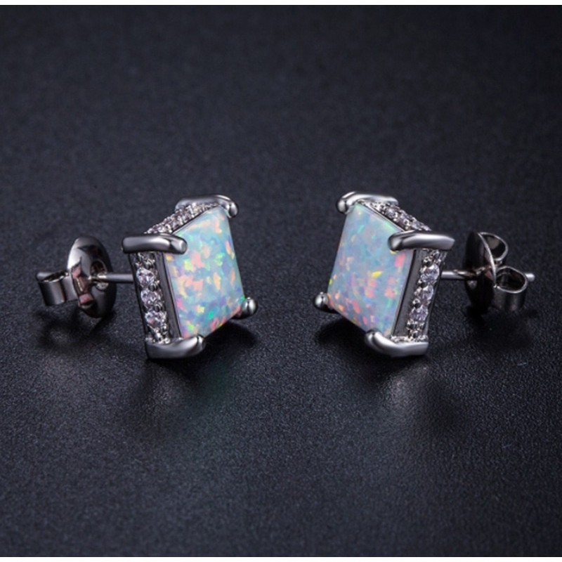 SEUSUK  Anting Tusuk Opal Model Princess Warna Silver untuk Pertunangan / Pernikahan