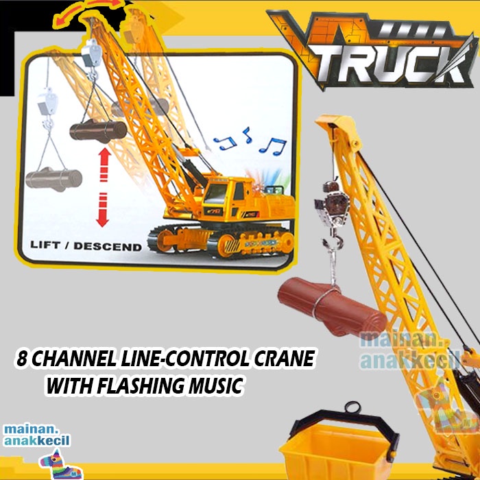 MAINAN ANAK MOBIL KONTRUKSI TRUCK CRANE REMOTE CONTROL DENGAN HIDROLIK MUSIC DAN LIGHT BERPUTAR 680°