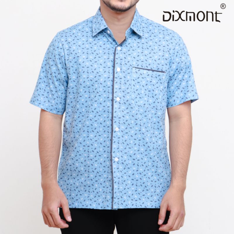 Dixmont Kemeja Pria Basic Formal Motif Lengan Pendek Hem MS01121