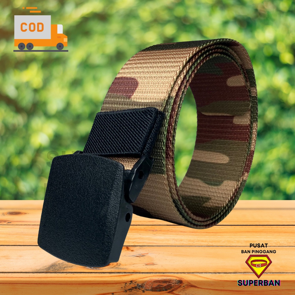 IKAT PINGGANG PRIA TACTICAL HIJAU NYLON CANVAS ARMY ANTI METAL DETECTOR CAMOUFLAGE FOREST  - SUPERBAN