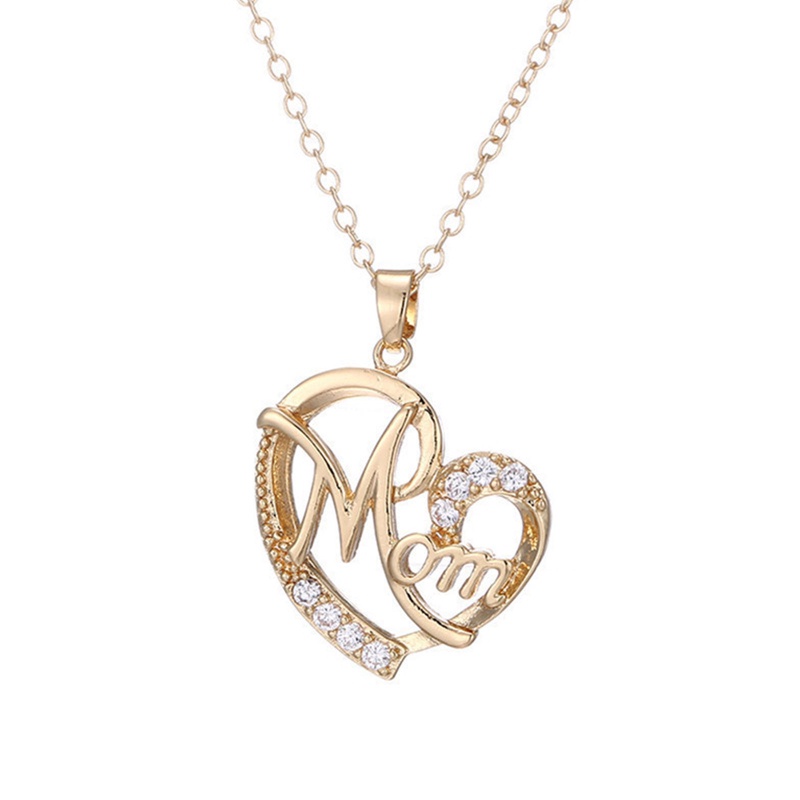 Kalung Rantai Liontin Hati Motif Tulisan Mom Warna Rose Gold Untuk Wanita Hadiah Hari Ibu