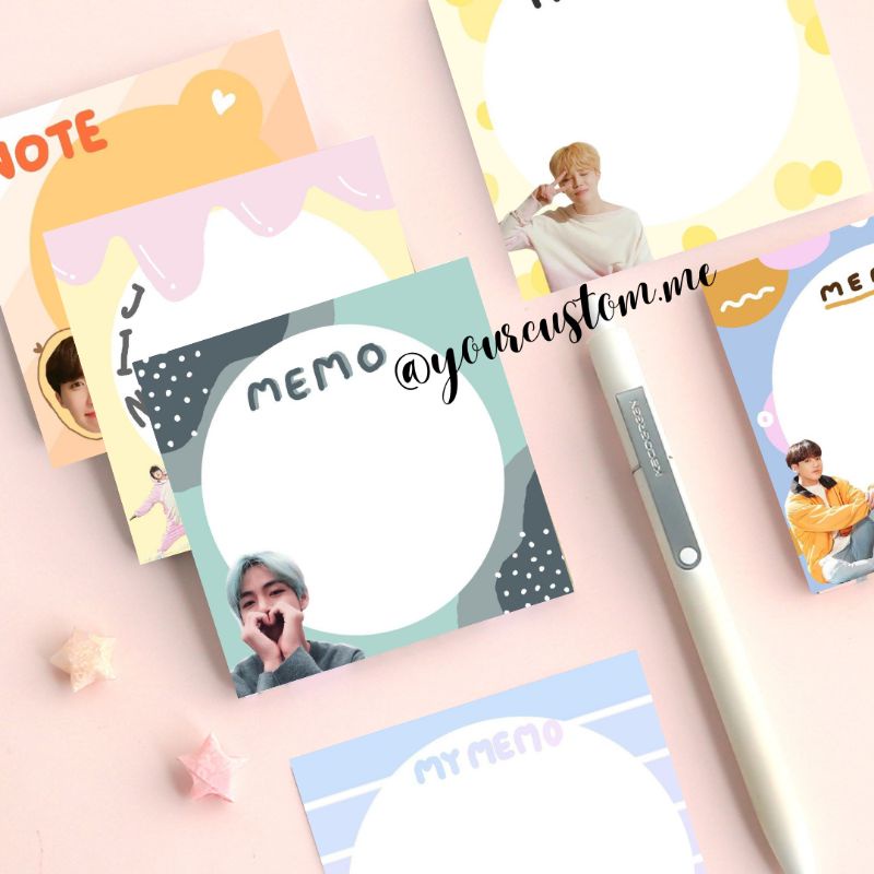 

50 Lembar Memo Pad Gambar BTS Untuk Sekolah, bisa custom foto Scrapbooking, journal