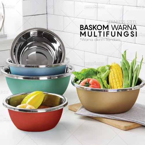 Baskom Besar Warna 36cm Random Multi Fungsi Cuci Sayur Wadah Makanan Mixing Adonan Stainless