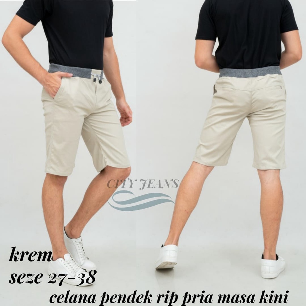 [Bisa COD] Celana Pendek Pria Cowok Dewasa Chino Rip Karet Pinggang Chinos Katun Combed-.