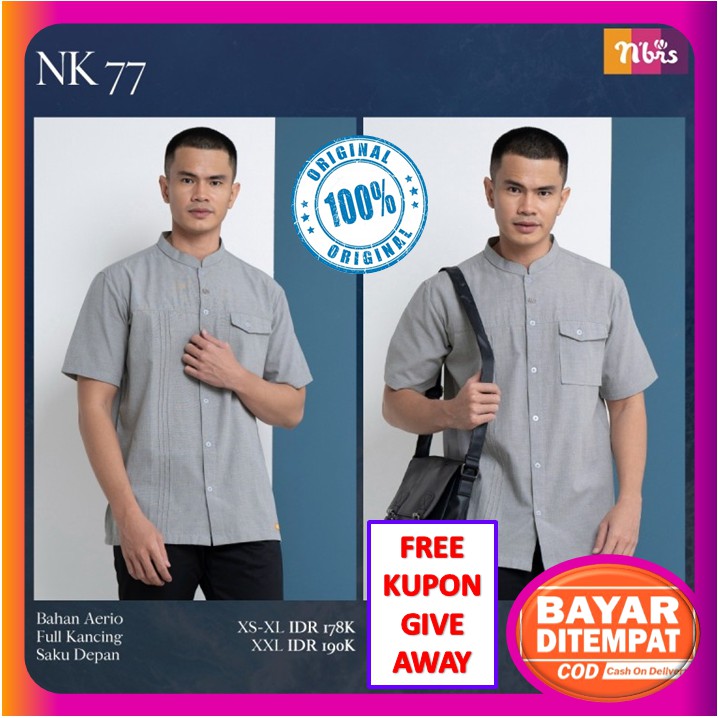 Baju Koko Nibras Terbaru 2021 Baju Koko Pria Dewasa Lengan Pendek Modern Muslim Premium NK77 NK 77
