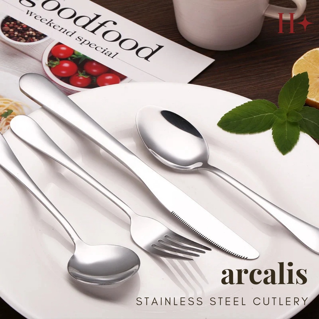 H✦ Arcalis Alat Makan Stainless Steel Sendok Garpu Pisau Lengkap