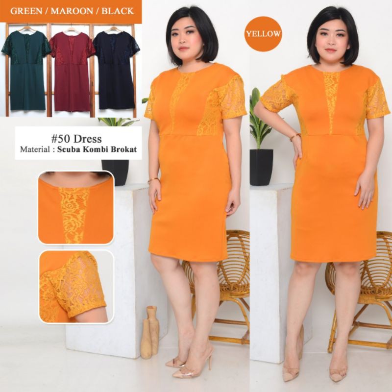 Dress jumbo 50 ts Bahan scuba premium tebal