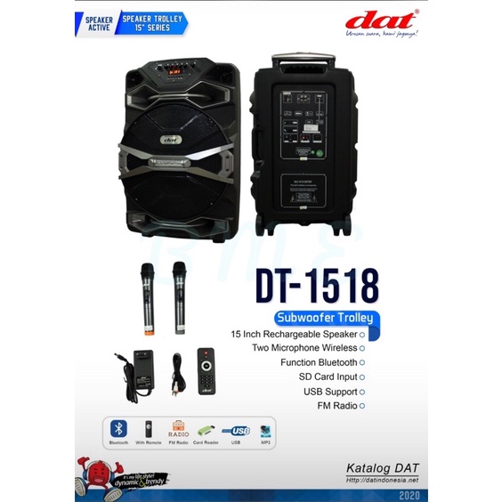 DISTRIBUTOR SPEAKER PORTABLE DAT 1518 BLUETOOTH 15 INCH GARANSI RESMI