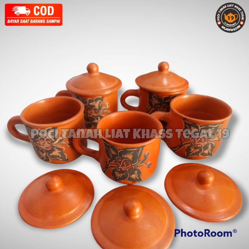 CANGKIR TEH/KOPI TANAH LIAT MOTIF BUNGA